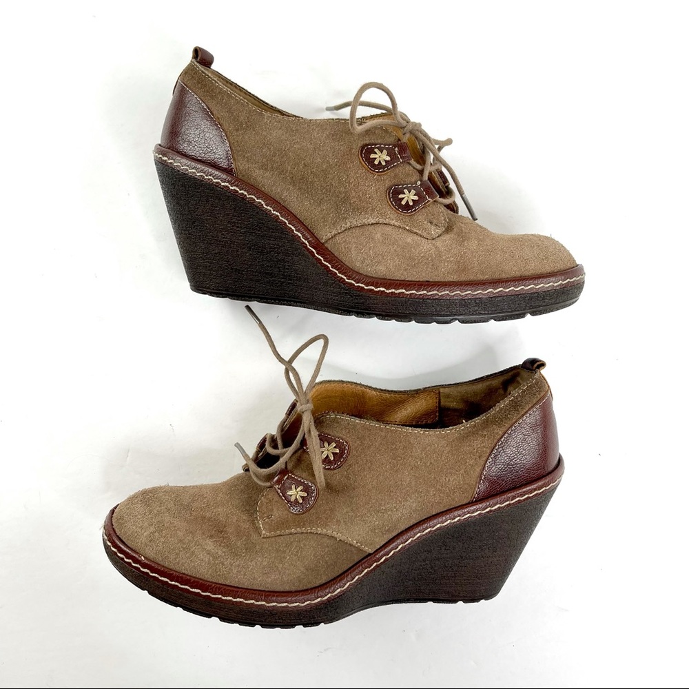 Sofft Wedge Lace Up Suede and Leather Shoes